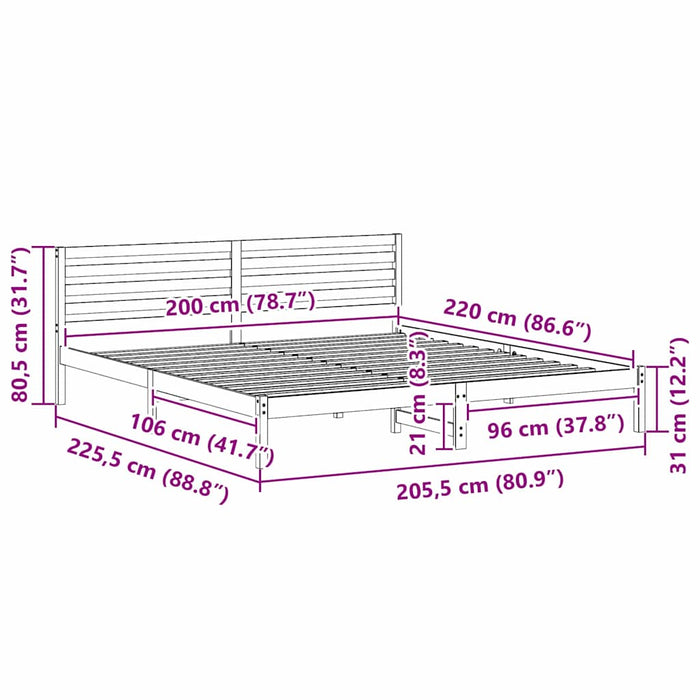 Cadru de pat cu headboard Alb 200 x 220 cm Lemn masiv de pin - WALTI WALTI