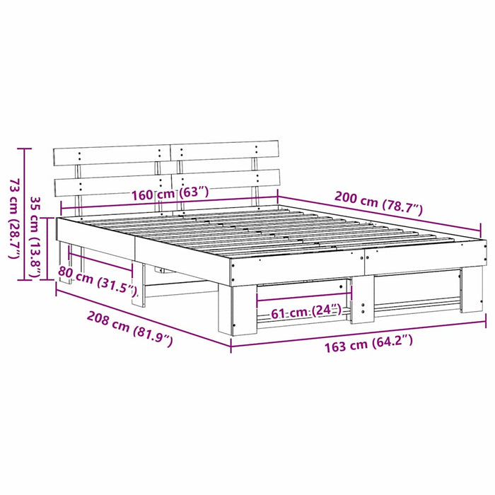 Cadru de pat cu headboard Maro 160 x 200 cm Lemn masiv de pin - WALTI WALTI