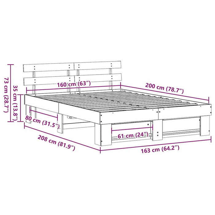 Cadru de pat cu headboard Alb 160 x 200 cm Lemn masiv de pin - WALTI WALTI