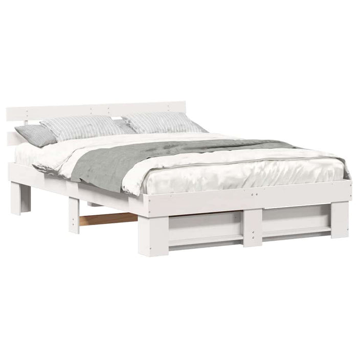 Cadru de pat cu headboard Alb 150 x 200 cm Lemn masiv de pin - WALTI WALTI
