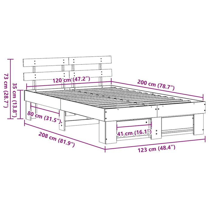Cadru de pat cu headboard Maro 120 x 200 cm Lemn masiv de pin - WALTI WALTI