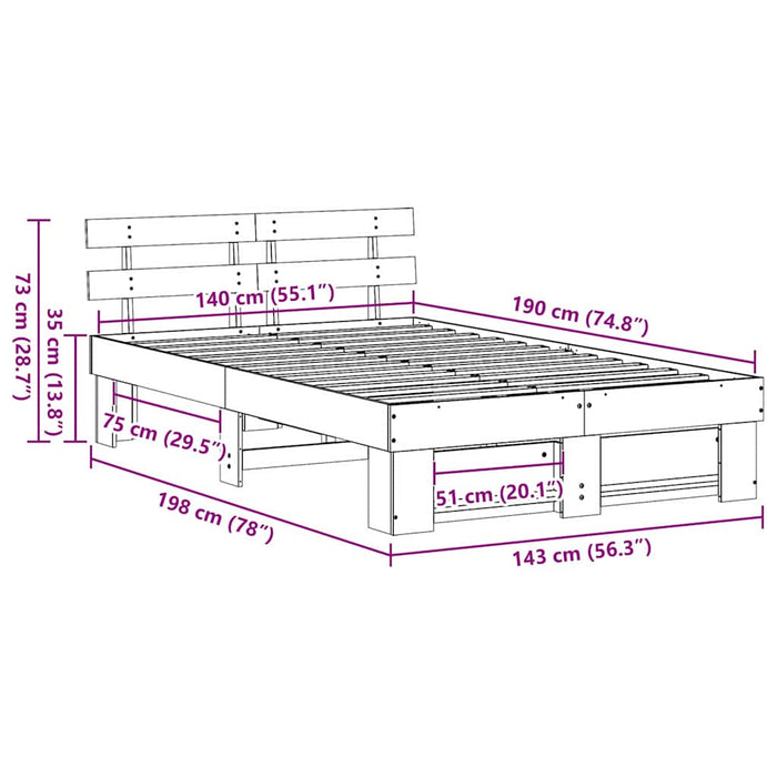 Cadru de pat cu headboard Maro 140 x 190 cm Lemn masiv de pin - WALTI WALTI