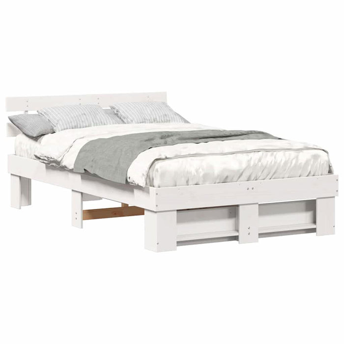Cadru de pat cu headboard Alb 140 x 190 cm Lemn masiv de pin - WALTI WALTI