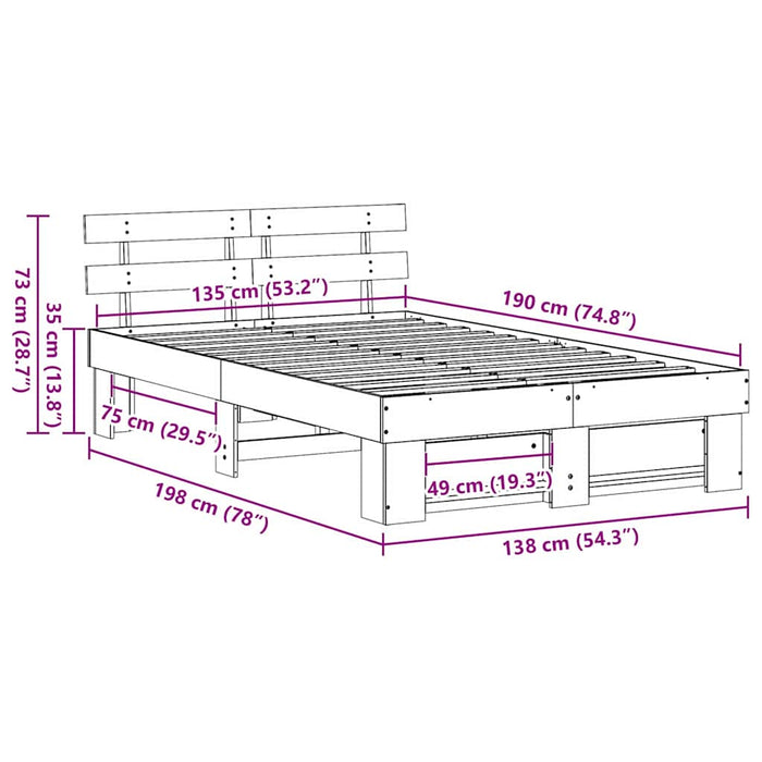 Cadru de pat cu headboard Maro 135 x 190 cm Lemn masiv de pin - WALTI WALTI