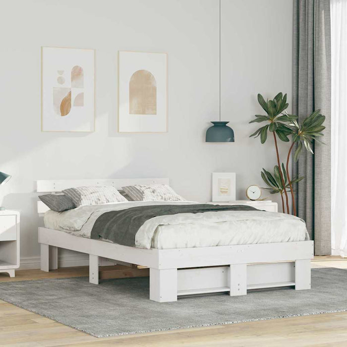 Cadru de pat cu headboard Alb 135 x 190 cm Lemn masiv de pin - WALTI WALTI