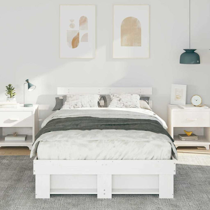 Cadru de pat cu headboard Alb 135 x 190 cm Lemn masiv de pin - WALTI WALTI