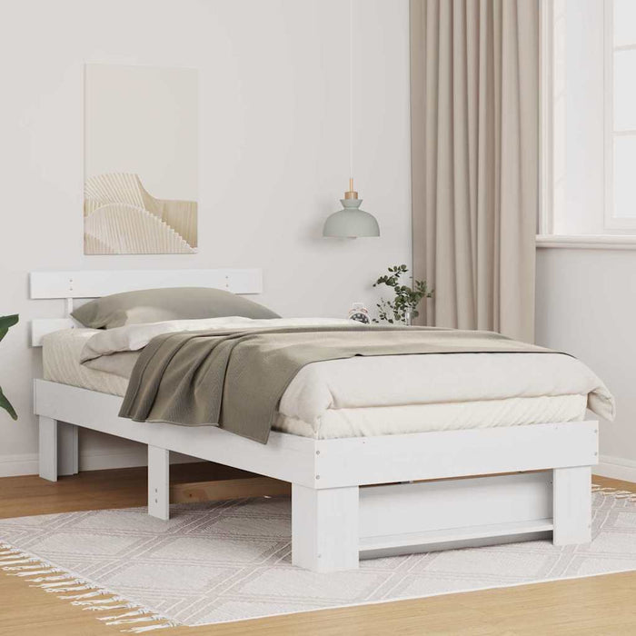 Cadru de pat cu headboard Alb 100 x 200 cm Lemn masiv de pin - WALTI WALTI