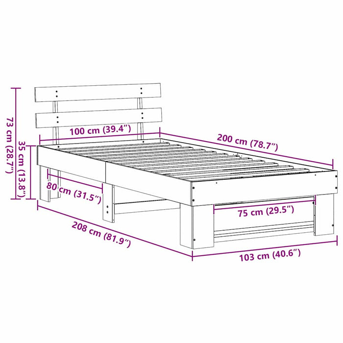 Cadru de pat cu headboard Alb 100 x 200 cm Lemn masiv de pin - WALTI WALTI