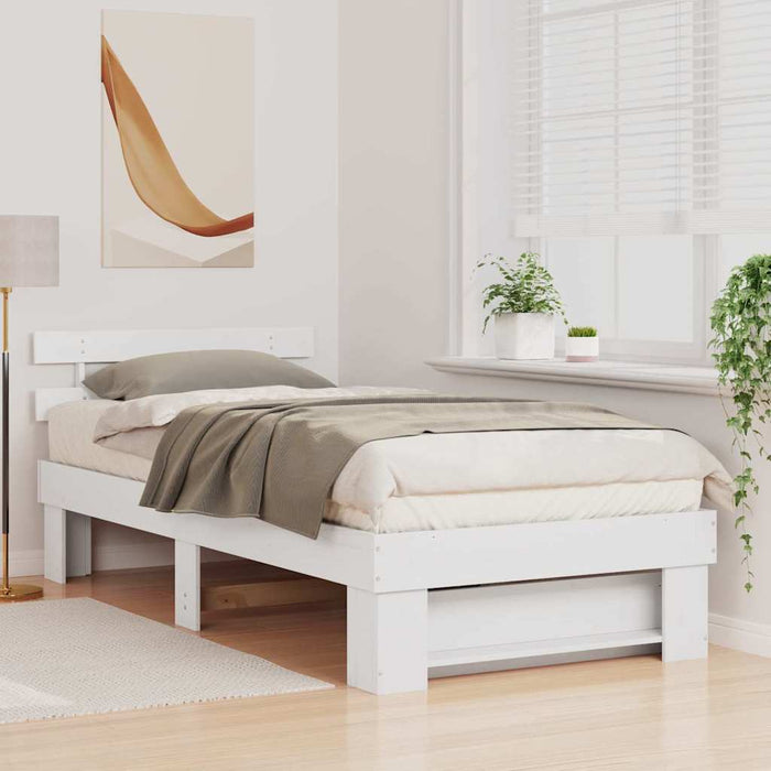 Cadru de pat cu headboard Alb 90 x 200 cm Lemn masiv de pin - WALTI WALTI