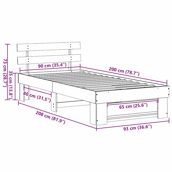 Cadru de pat cu headboard Alb 90 x 200 cm Lemn masiv de pin - WALTI WALTI