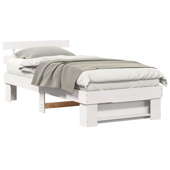 Cadru de pat cu headboard Alb 90 x 190 cm Lemn masiv de pin - WALTI WALTI
