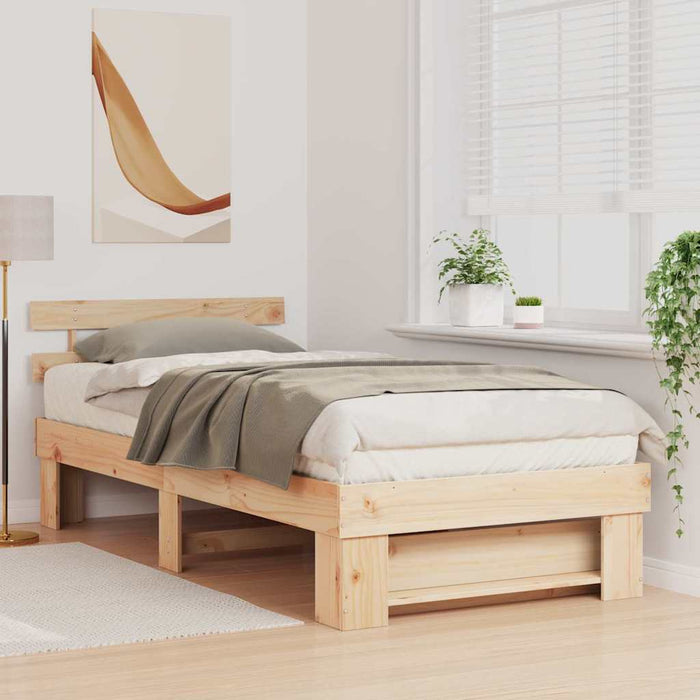 Cadru de pat cu headboard Maro 75 x 190 cm Lemn masiv de pin - WALTI WALTI