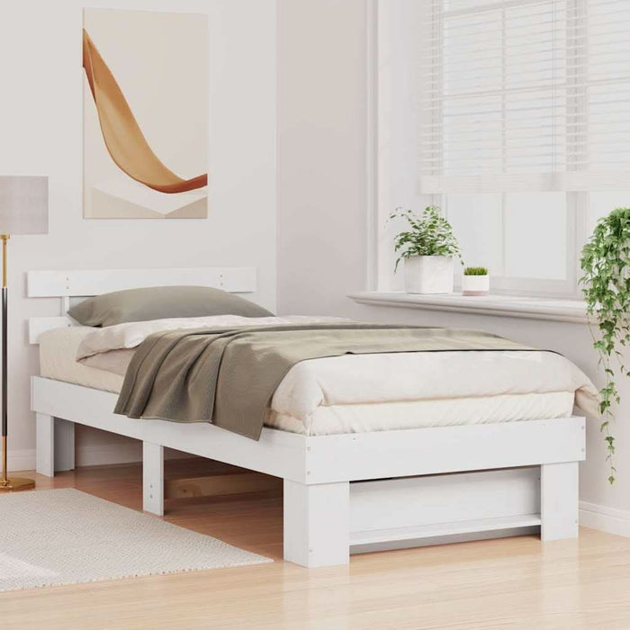 Cadru de pat cu headboard Alb 75 x 190 cm Lemn masiv de pin - WALTI WALTI