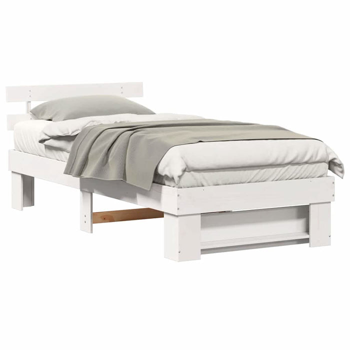 Cadru de pat cu headboard Alb 75 x 190 cm Lemn masiv de pin - WALTI WALTI