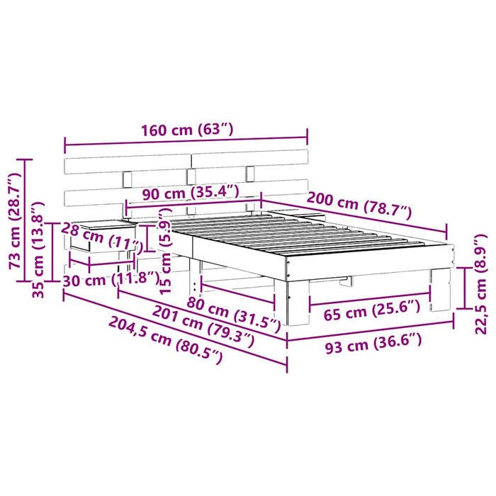 Cadru de pat Maroniu cerat 90 x 200 cm Lemn de pin masiv - WALTI WALTI