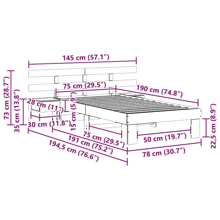 Cadru de pat Maroniu cerat 75 x 190 cm Lemn de pin masiv - WALTI WALTI