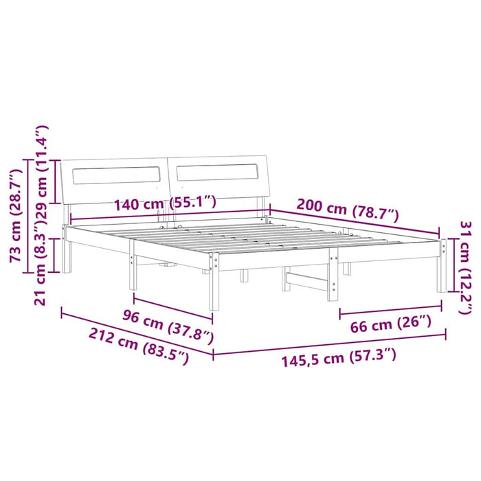 Cadru de pat cu headboard Alb 140 x 200 cm Lemn de pin masiv - WALTI WALTI