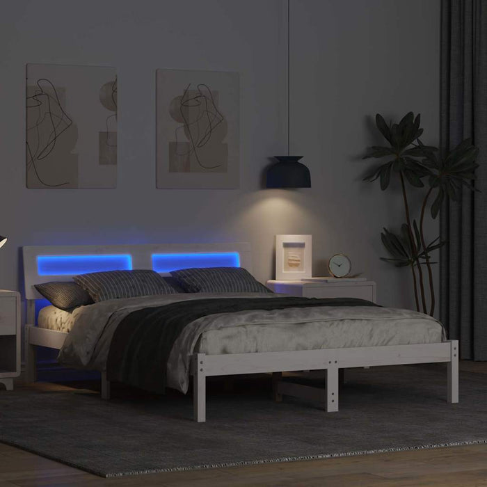 Cadru de pat cu headboard Alb 140 x 190 cm Lemn de pin masiv - WALTI WALTI