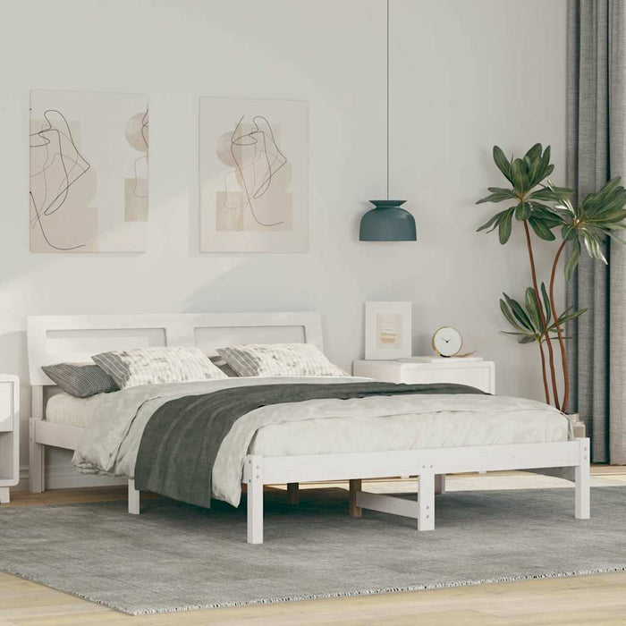 Cadru de pat cu headboard Alb 140 x 190 cm Lemn de pin masiv - WALTI WALTI