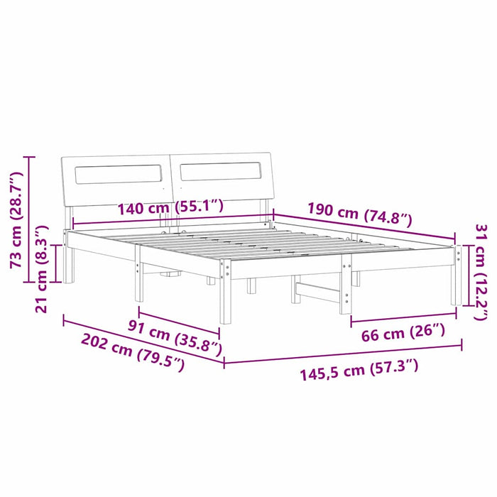 Cadru de pat cu headboard Alb 140 x 190 cm Lemn de pin masiv - WALTI WALTI