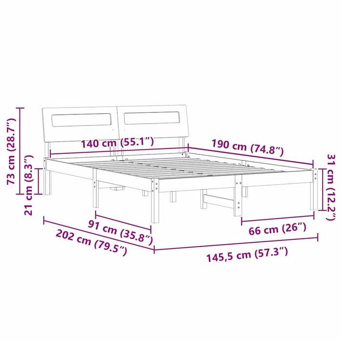 Cadru de pat Maroniu cerat 140 x 190 cm Lemn de pin masiv - WALTI WALTI