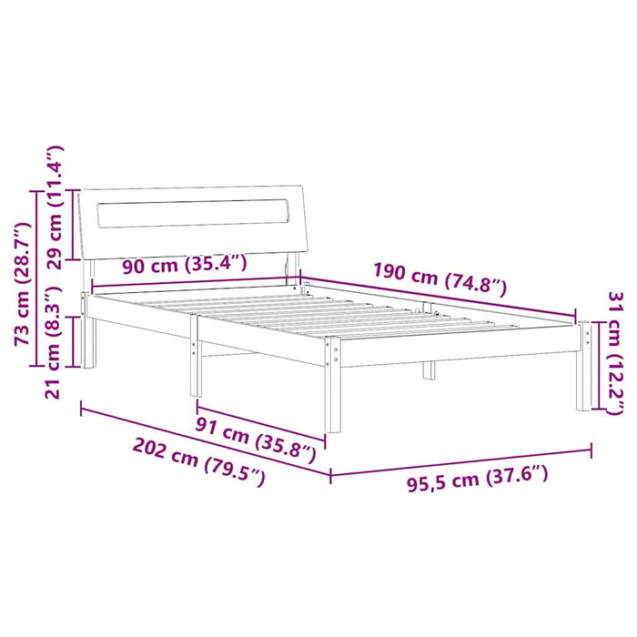 Cadru de pat cu headboard Alb 90 x 190 cm Lemn de pin masiv - WALTI WALTI