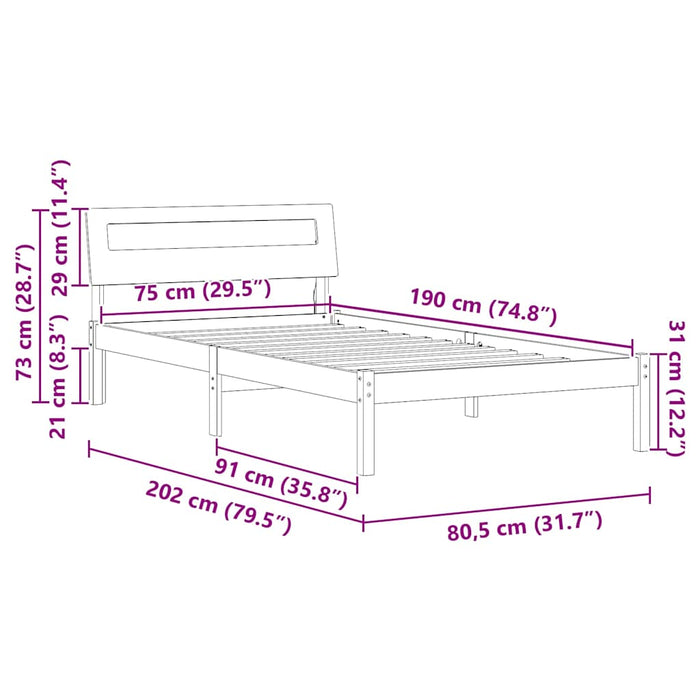 Cadru de pat cu headboard Alb 75 x 190 cm Lemn de pin masiv - WALTI WALTI