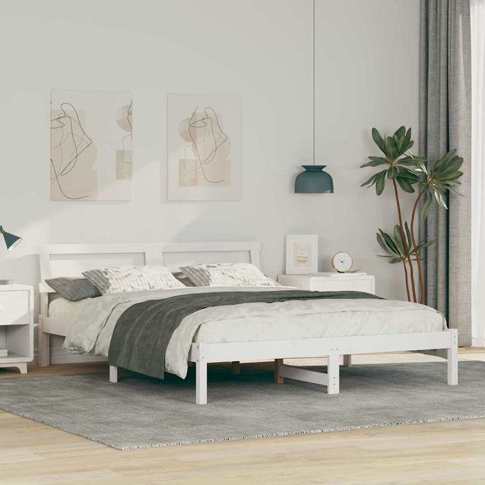 Cadru de pat cu headboard Alb 140 x 200 cm Lemn de pin masiv - WALTI WALTI
