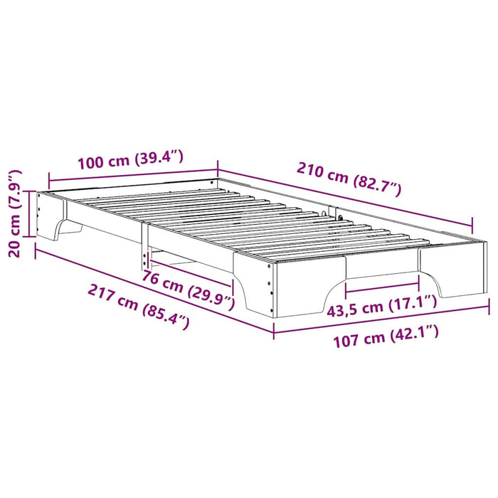 Cadru de pat de podea Maro 100 x 210 cm Lemn masiv de pin - WALTI WALTI