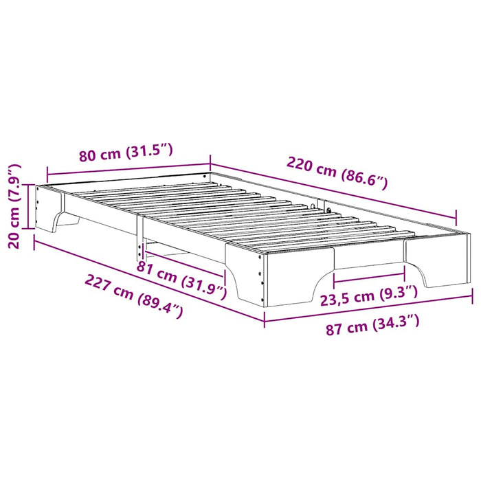 Cadru de pat Maro 80 x 220 cm Lemn de pin masiv - WALTI WALTI
