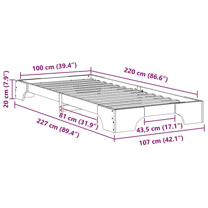 Cadru de pat de podea Alb 100 x 220 cm Lemn masiv de pin - WALTI WALTI