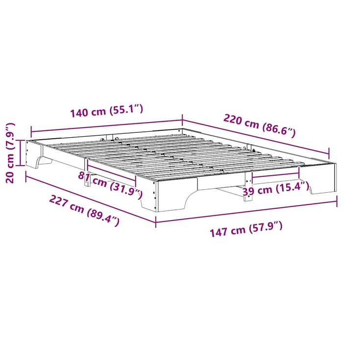 Cadru de pat Alb 140 x 220 cm Lemn de pin masiv - WALTI WALTI