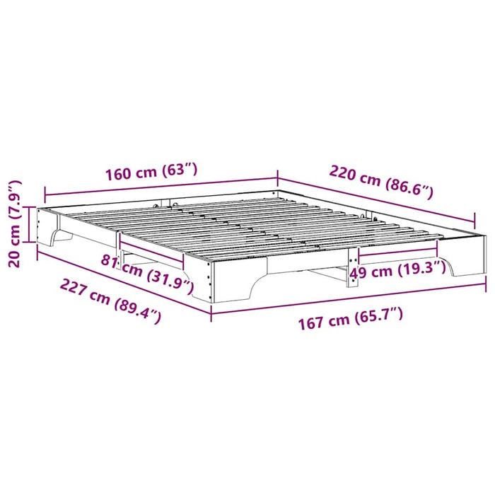 Cadru de pat Alb 160 x 220 cm Lemn de pin masiv - WALTI WALTI
