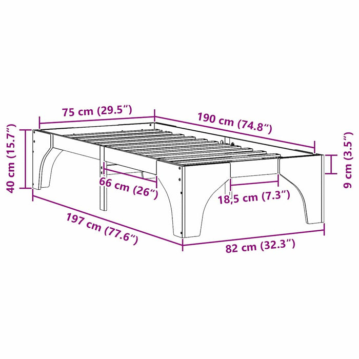 Cadru de pat Alb 75 x 190 cm Lemn de pin masiv - WALTI WALTI