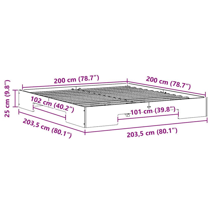 Cadru de pat de podea Maro 200 x 200 cm Lemn masiv de pin - WALTI WALTI