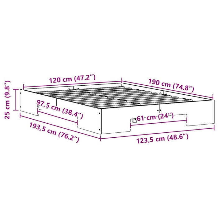 Cadru de pat de podea Alb 120 x 190 cm Lemn masiv de pin - WALTI WALTI