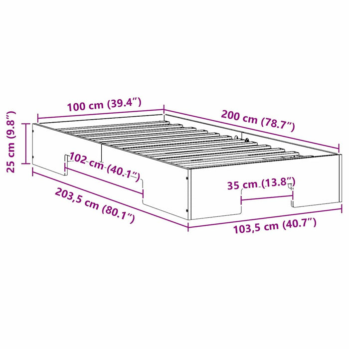 Cadru de pat de podea Alb 100 x 200 cm Lemn masiv de pin - WALTI WALTI
