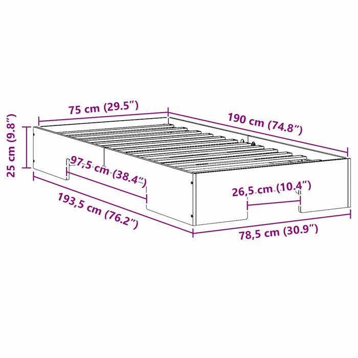 Cadru de pat de podea Maro 75 x 190 cm Lemn masiv de pin - WALTI WALTI