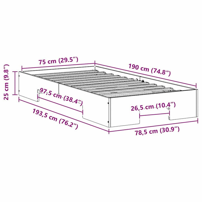 Cadru de pat de podea Alb 75 x 190 cm Lemn masiv de pin - WALTI WALTI