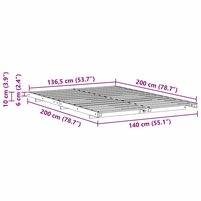 Cadru de pat Alb 140 x 200 cm Lemn de pin masiv - WALTI WALTI