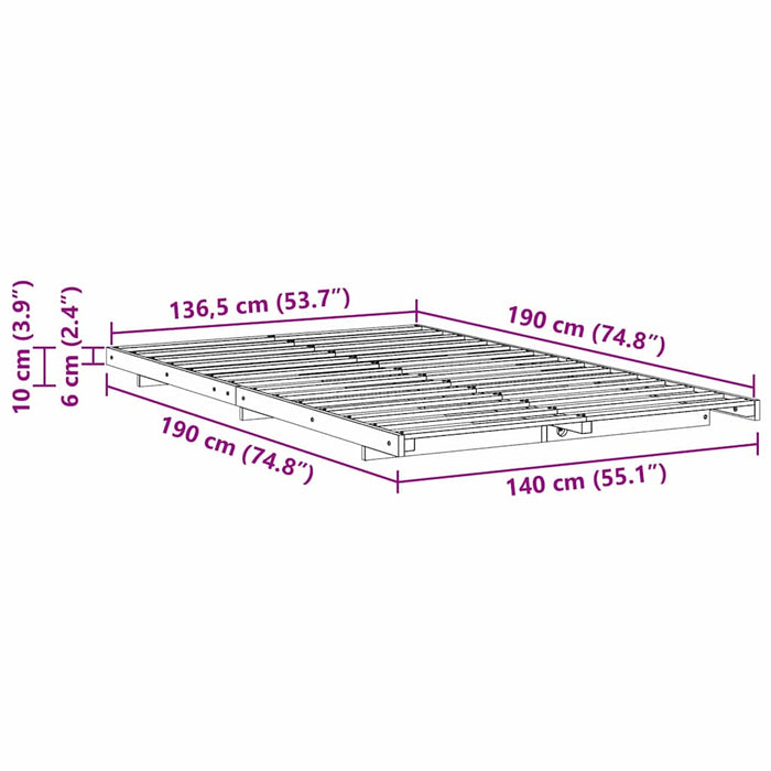 Cadru de pat Maroniu cerat 140 x 190 cm Lemn de pin masiv - WALTI WALTI