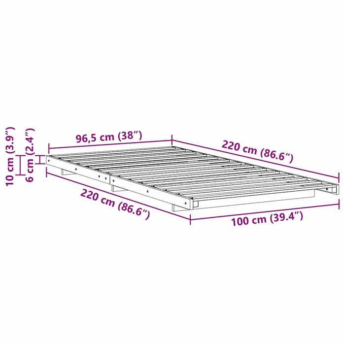 Cadru de pat Maroniu cerat 100 x 220 cm Lemn de pin masiv - WALTI WALTI