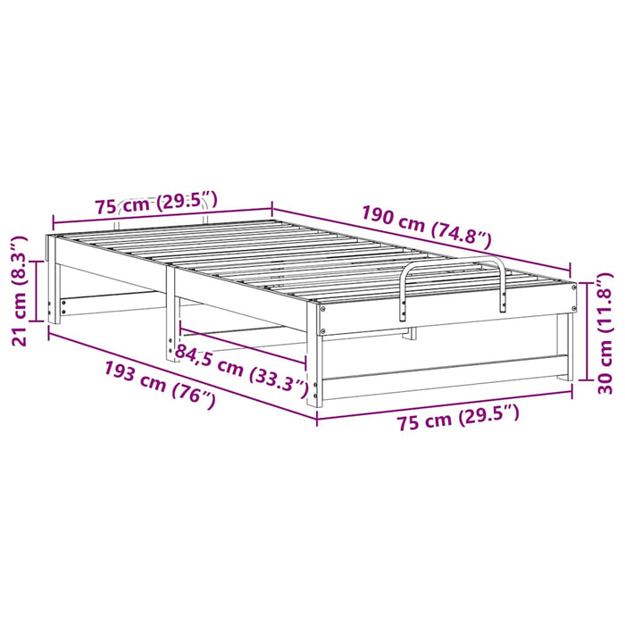 Cadru de pat Alb 75 x 190 cm Lemn de pin masiv - WALTI WALTI