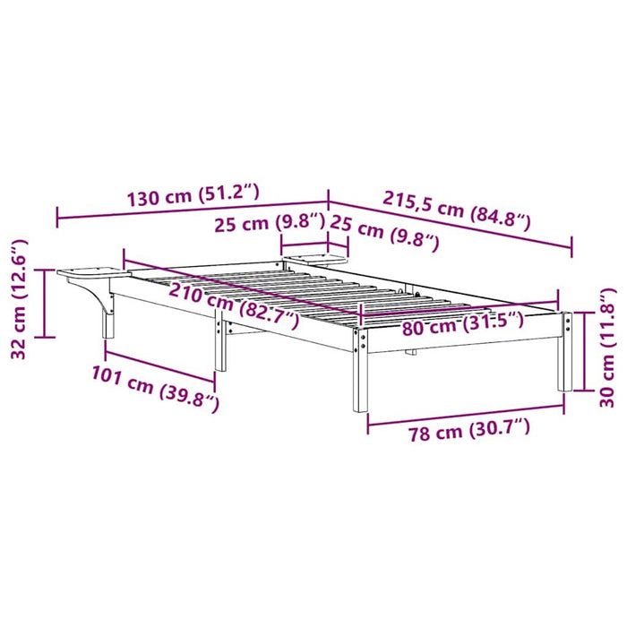 Cadru de pat cu mese laterale Maroniu cerat 80 x 210 cm - WALTI WALTI