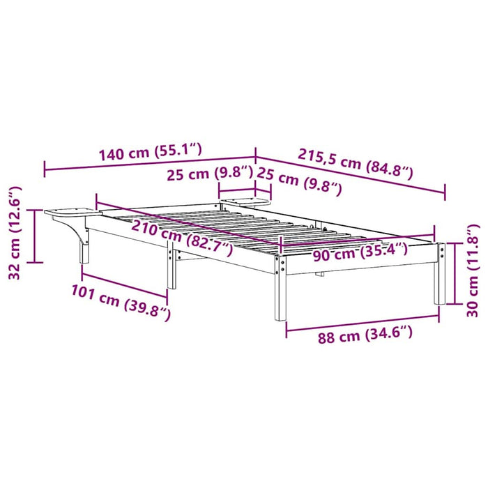 Cadru de pat cu mese laterale natural 90 x 210 cm - WALTI WALTI