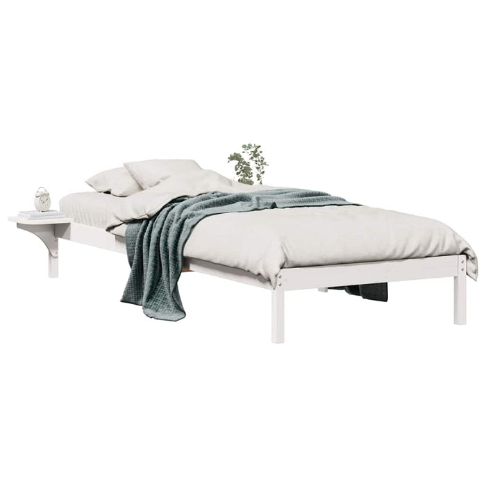 Cadru de pat cu mese laterale Alb 90 x 210 cm Lemn de pin masiv - WALTI WALTI