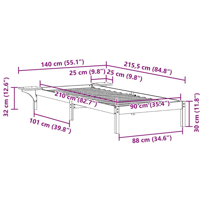 Cadru de pat cu mese laterale Maroniu cerat 90 x 210 cm - WALTI WALTI