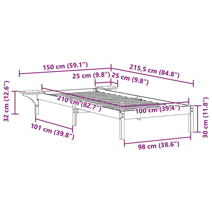 Cadru de pat cu mese laterale Alb 100 x 210 cm - WALTI WALTI