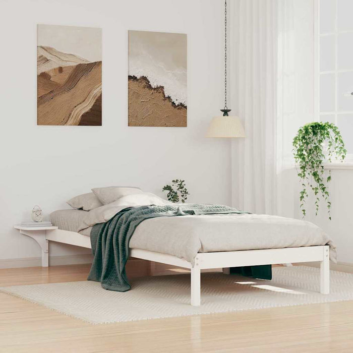 Cadru de pat cu mese laterale Alb 90 x 220 cm Lemn de pin masiv - WALTI WALTI