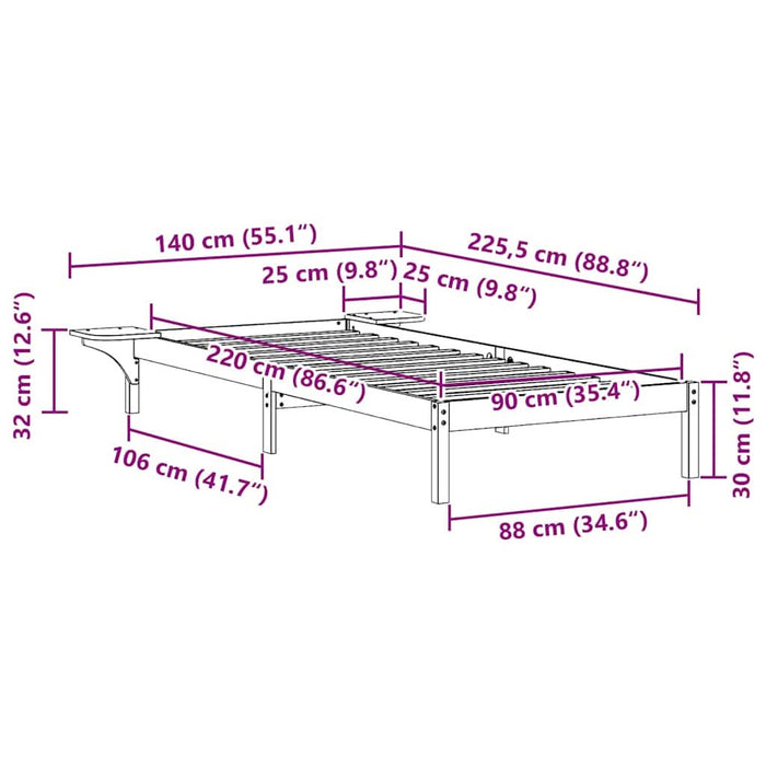Cadru de pat cu mese laterale Maroniu cerat 90 x 220 cm - WALTI WALTI